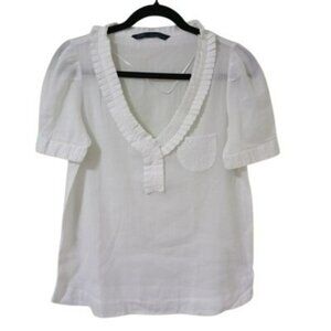 Zara Bassic Blouse Front Ruffles and Embroidery Women's White Size S